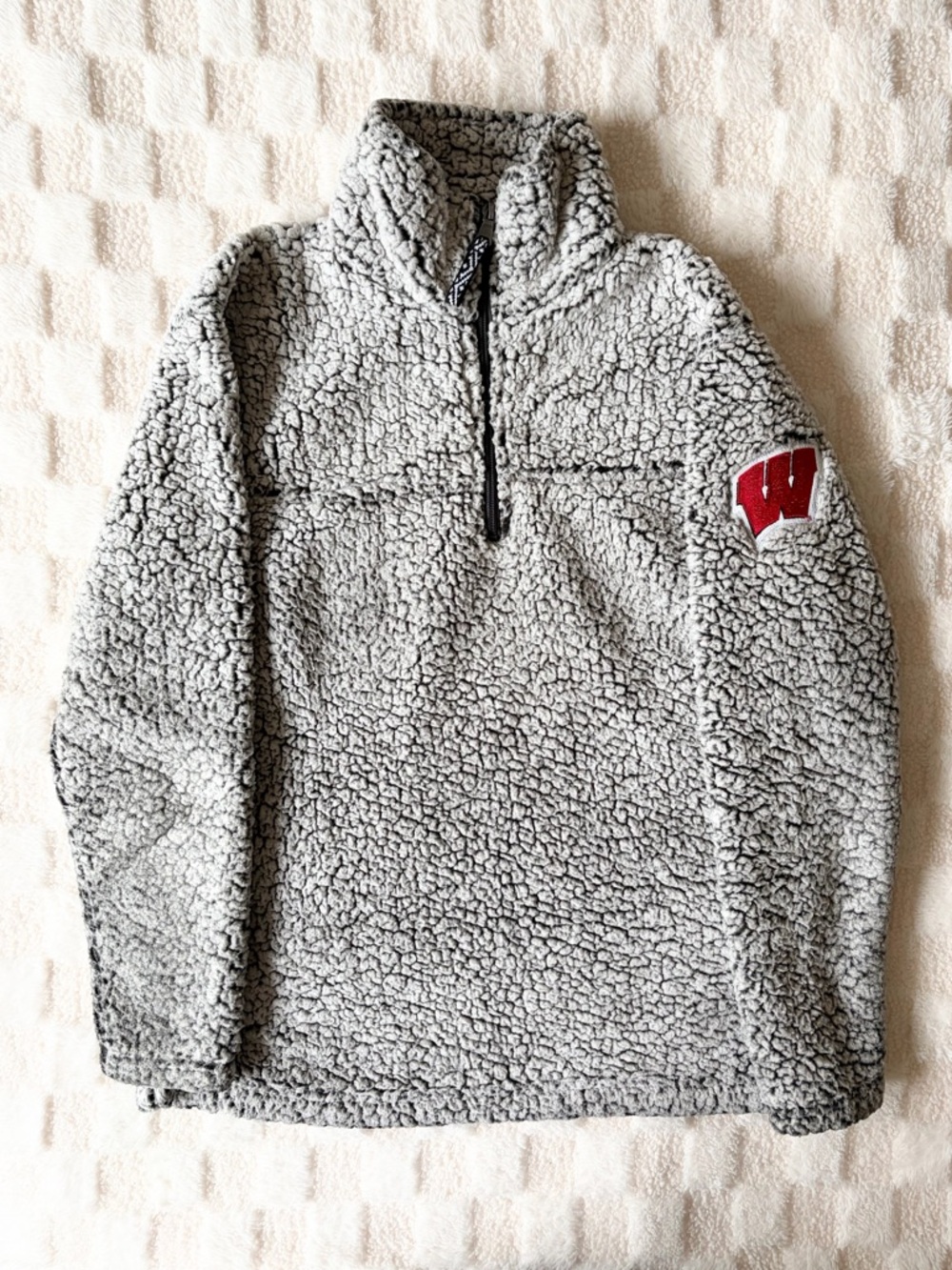 Wisconsin Badgers Sherpa Pullover Women’s XS Fleece 1/4 Zip Gray Cozy Sweatshirt